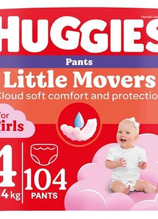 Подгузники huggies little movers/pants 4 m-pack 9-14 кг для девочек 104 шт (5029054568095)