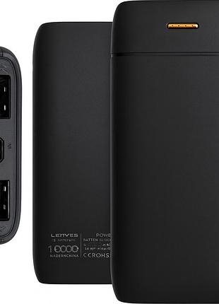 Повербанк lenyes px167 10000 mah с led-индикатором и 2 usb, черный