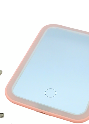 Дзеркало для макіяжу m007 з led підсвічуванням та usb, рожеве / настільне косметологічне дзеркало