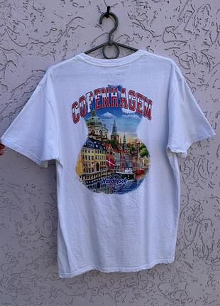 Біла футболка hard rock cafe copenhagen оригінал з принтом на спині