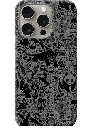 Чехол силиконовый на телефон iphone 15 pro чёрно-серый стикер бомбинг "2432u-3096-58250"