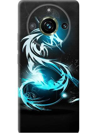 Чехол силиконовый на телефон realme 11 pro бело-голубой огненный дракон "113u-3077-58250"
