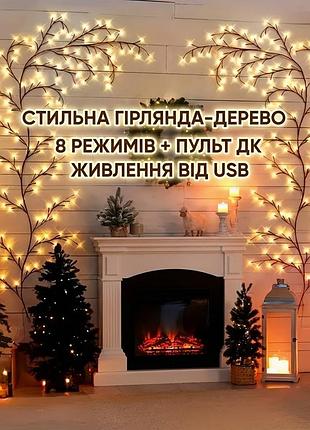 Гірлянда у формі дерева, 8 режимів, usb-живлення, з пультом дк, тепле світло, настінна підсвітка для декору