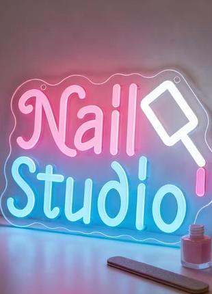 Светодиодная неоновая вывеска "nail studio" с диммером / led декор для маникюра