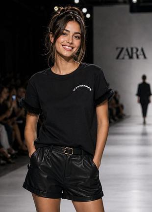 Футболка · жіноча · zara · чорна · s · бавовна зі штучним хутром