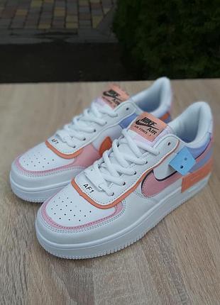 N1ke air force 1 shadow белые с голубым и пудрой