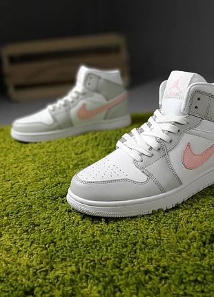 Nike air j0rdan 1 белые с серым и розовым sin