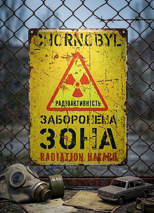 Металлическая винтажная табличка чернобыль. запретная зона - 14х20 см