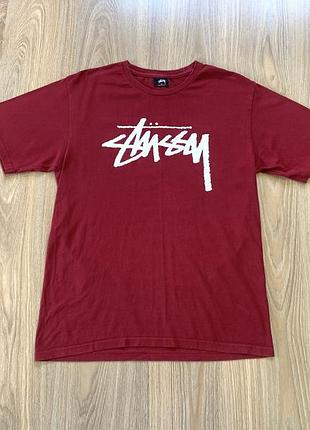 Мужская оригинальная красная хлопковая футболка с принтом stussy