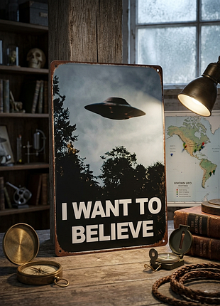 Металлическая табличка "i want to believe" секретные материалы 14х20см