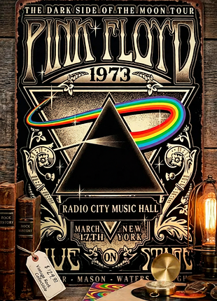 Металлическая винтажная табличка "pink floyd - dark side of the moon"