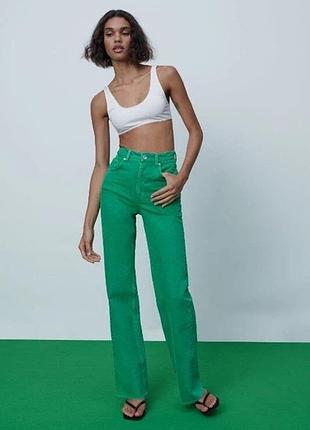 Зелені джинси zara  прямі широкі 32, xxs, xs 24, 25