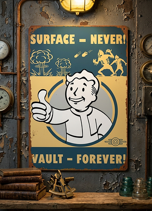 Металлическая винтажная табличка "fallout: vault-boy" 14х20 см