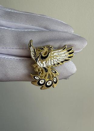 Пін значок металевий брошка «фенікс» — fantasy phoenix pin у чорно-білому стилі