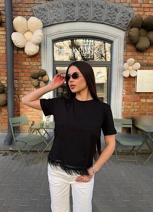 Жіноча повсякденна бавовняна базова футболка з пірʼям