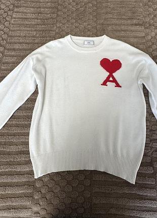 Белый свитер ami paris ami de coeur. 4