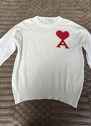 Белый свитер ami paris ami de coeur. 3