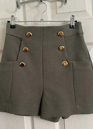 Шорти zara оливкові , зелені костюмні ґудзики mango massimo dutti