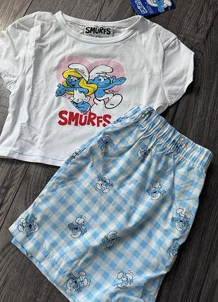 Піжама шорти та футболка натуральна тканина smurffs від primark 🔥