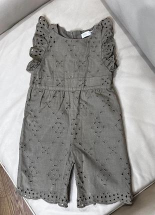 Zara стильний ромпер , пісочник штани кюлоти на підкладці 9-12 міс ріст 80 з прошви в складі льон+ котон дов 57, до памп 43, шир 26, заді ґудзики