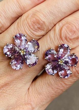 Срібні сережки з аметистами rose de france
