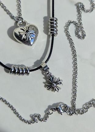 Кулон silver chrome hearts heart and lily