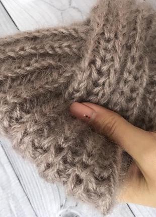 Рукавицы варежки вязаные митенки мохер повязка шапка такори шерсть бежевый розовый