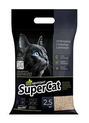 Растительный наполнитель supercat биобентонит комкующийся для кошек, 2,5 кг