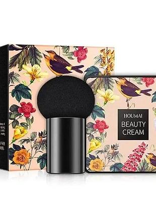 Кушон для обличчя + спонжик houmai beauty cream тон 02 слонова кістка, 20мл / тональний засіб для обличчя / крем пудра