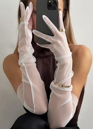 Фатиновые длинные перчатки s/m/l белые 30к001