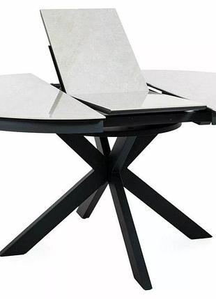 Обеденный стол porto ceramic 120(160)*120 бежевый taj mahal/черные ножки