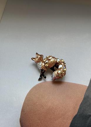 Брошка лисиця 🦊 коричнева блакитна