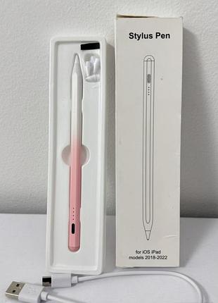 Столус active stylus pen для ipad 2018-2022 - розовый, 4 led индикатора, type-c, сменные наконечники