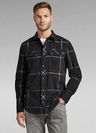 Мужская черная вельветовая рубашка в клетку g star raw worker