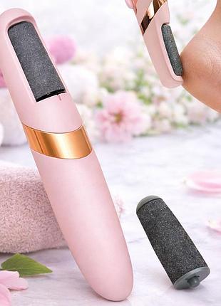 Электрическая пемза для ног + 2 ролика, flawless pedi, usb, розовый / аппарат для педикюра / аккумуляторная пилка для ног