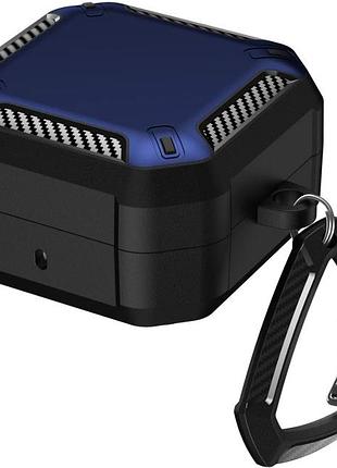 Чехол primo magnet lock rugged tpu для наушников samsung galaxy buds 4 / buds 4 pro с карабином - black/dark blue