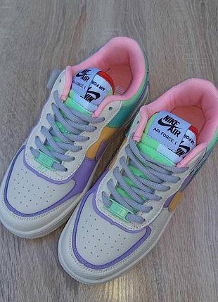 N1ke air force 1 shadow бежевые с сиреневым