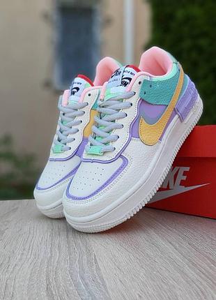 N1ke air force 1 shadow бежевые с сиреневым