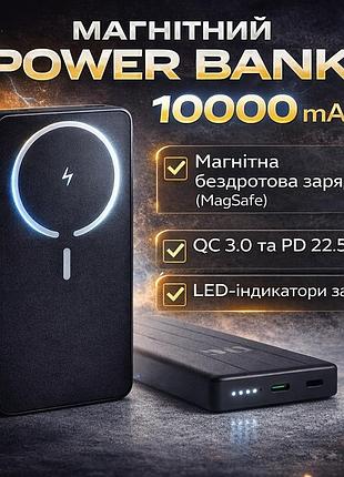 Повербанк king power wpg-104 magnetic 10000mah с беспроводной зарядкой magsafe быстрой зарядкой qc 3.0/pd 22.5