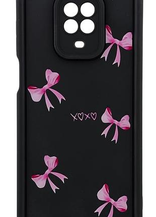 Чехол shock case print для телефона xiaomi redmi note 9 pro бампер силиконовый черный с рисунком бантики