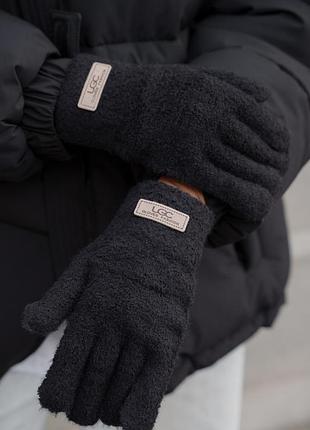 Женские теплые зимние маховые перчатки варежки 7-51а without lary black