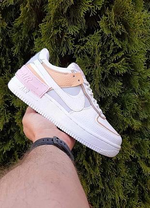 N1ke air force 1 shadow белые с бежевым