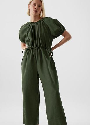 Лляний комбінезон cos із пишними рукавами (puff-sleeve jumpsuit)