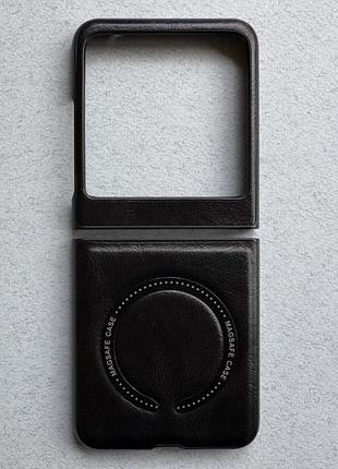 Motorola razr 40 ultra чехол (бампер, накладка, кейс) с magsafe чёрный, матовый, пластик, кожаная вставка