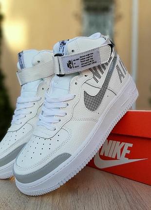 N1ke air force 1 07 высокие белые с серым