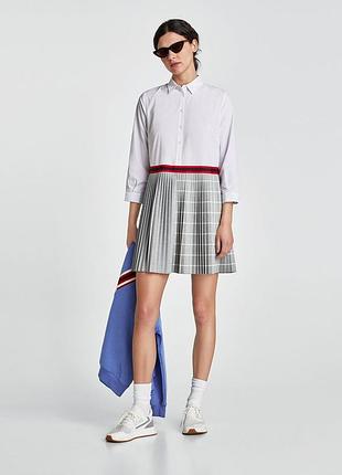Платье женское платье zara basic с белой рубашкой и серой плиссированной юбкой в клетку платье женская мини