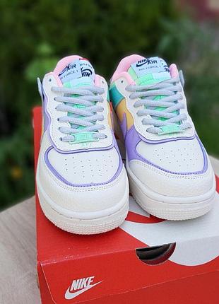 N1ke air force 1 shadow бежевые с сиреневым