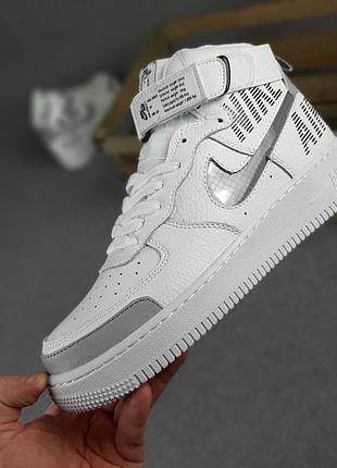 N1ke air force 1 высокие белые с серым