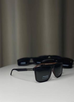 Мужские солнцезащитные очки черные porsche design polarized прямоугольные с поляризацией polaroid темные удобные черный/коричневый