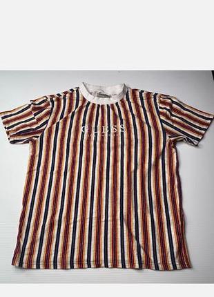 Футболка guess striped logo мужская, размер l, повседневный стиль, модный летний крой